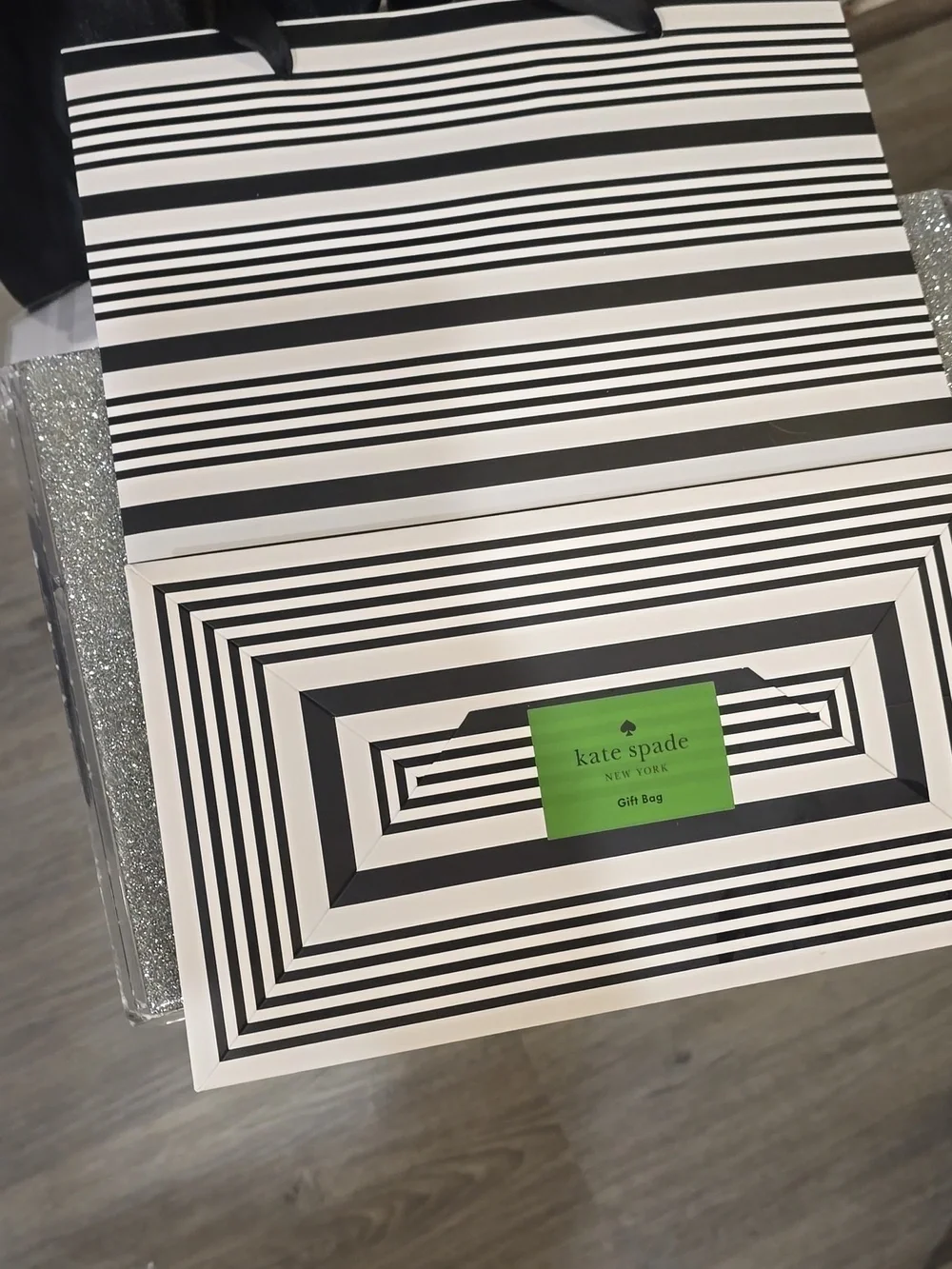 Kate Spade New York Black Stripe Gift Bag w/Tissue & Card